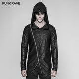 Herren Dark Punk Persönlichkeit Pullover Hoodie Abgeschrägter Reißverschluss Strickpullover mit Kapuze