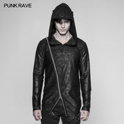Herren Dark Punk Persönlichkeit Pullover Hoodie Abgeschrägter Reißverschluss Strickpullover mit Kapuze