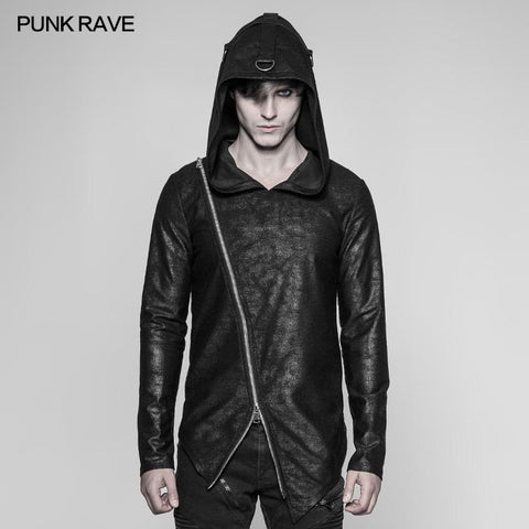 Herren Dark Punk Persönlichkeit Pullover Hoodie Abgeschrägter Reißverschluss Strickpullover mit Kapuze