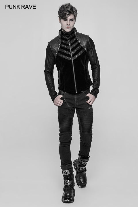 Royal Cavalry Force Punk Weste Samt Leder Stehkragen Weste für Männer