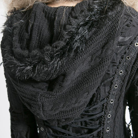 Punk Style Lace Gothic Schwarz Langer Pullover Für Frauen