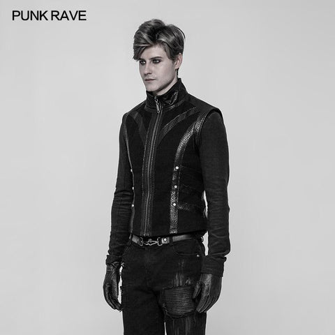 Rough Leather Splicing Stand Collar Punk Weste für Herren