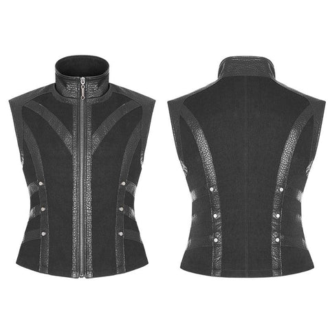 Rough Leather Splicing Stand Collar Punk Weste für Herren
