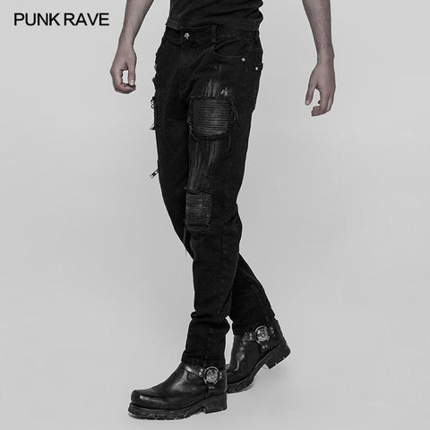 Herren Punk Decadent Crack Personality Pants Handbemalte Hose