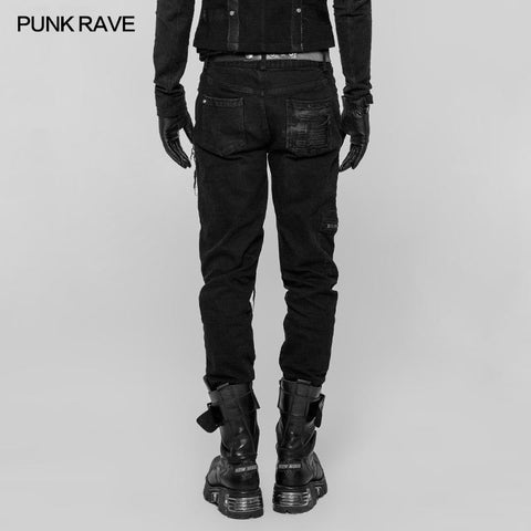 Herren Punk Decadent Crack Personality Pants Handbemalte Hose