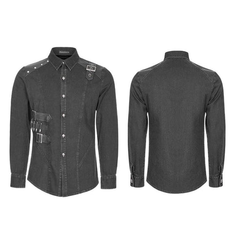 Punk Uniform Style Fitted Jeanshemd Für Männer