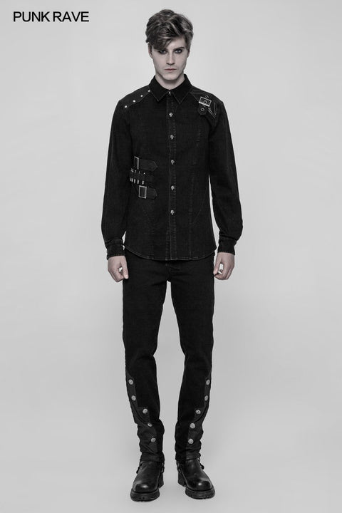 Punk Uniform Style Fitted Jeanshemd Für Männer