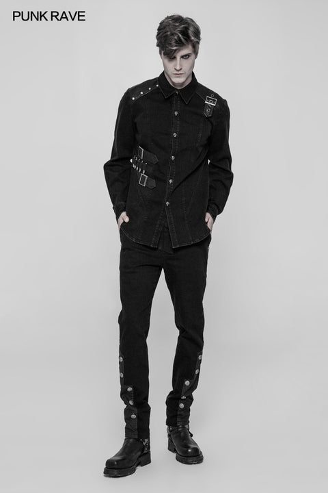 Punk Metal Pattern Buttons Spleißen Hosen Herren Uniformhose