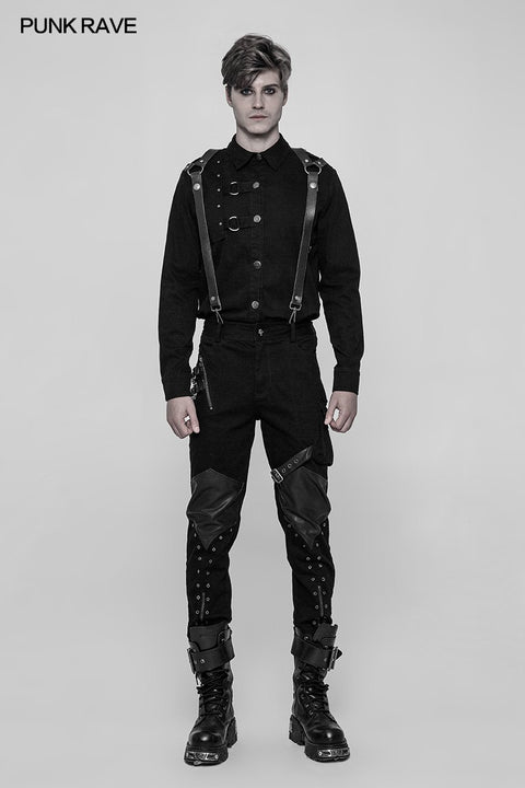 Herren Punk Pure Cotton Persönlichkeit Shirt Mit Mosaik Niet Dekoration