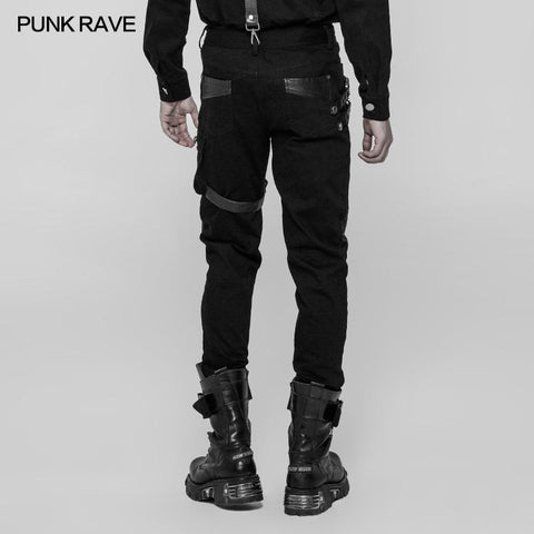 Persönlichkeit Reißverschluss Tasche Punk Hose Leder Spleißhose für Männer