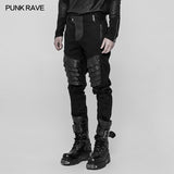 Herren Dark Punk Twill Jeanshose Leder Knie Rüstung Styling Hose