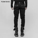 Herren Dark Punk Twill Jeanshose Leder Knie Rüstung Styling Hose