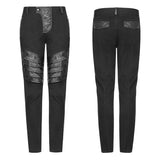 Herren Dark Punk Twill Jeanshose Leder Knie Rüstung Styling Hose