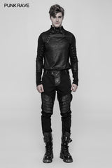 Herren Dark Punk Twill Jeanshose Leder Knie Rüstung Styling Hose