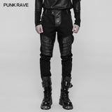 Herren Dark Punk Twill Jeanshose Leder Knie Rüstung Styling Hose