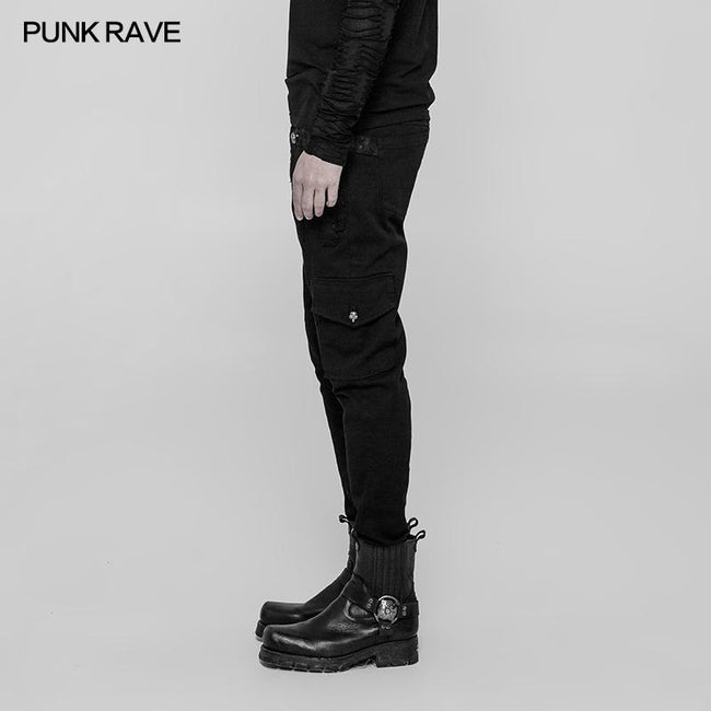 Heavy Metal Punk Hose für Herren mit doppelter Tasche und floral gewebter Taillenkopfhose