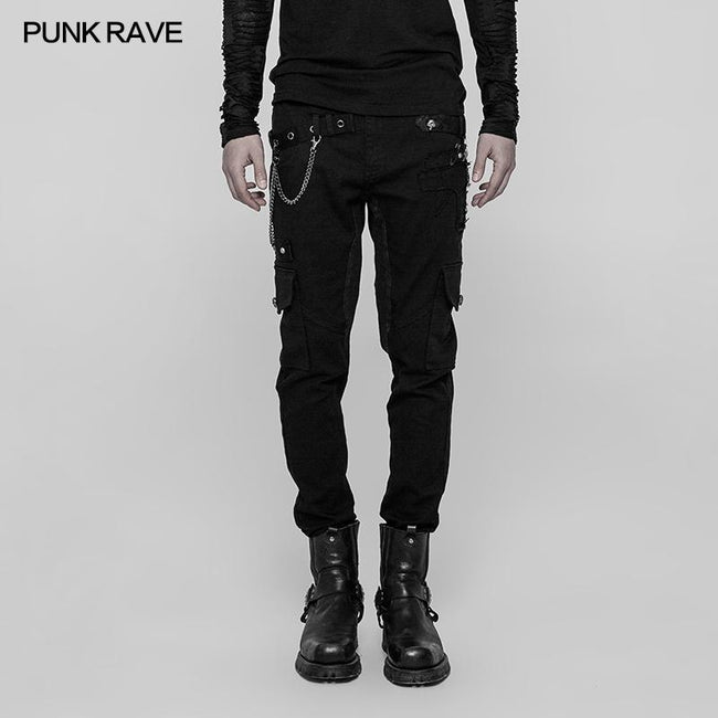 Heavy Metal Punk Hose für Herren mit doppelter Tasche und floral gewebter Taillenkopfhose