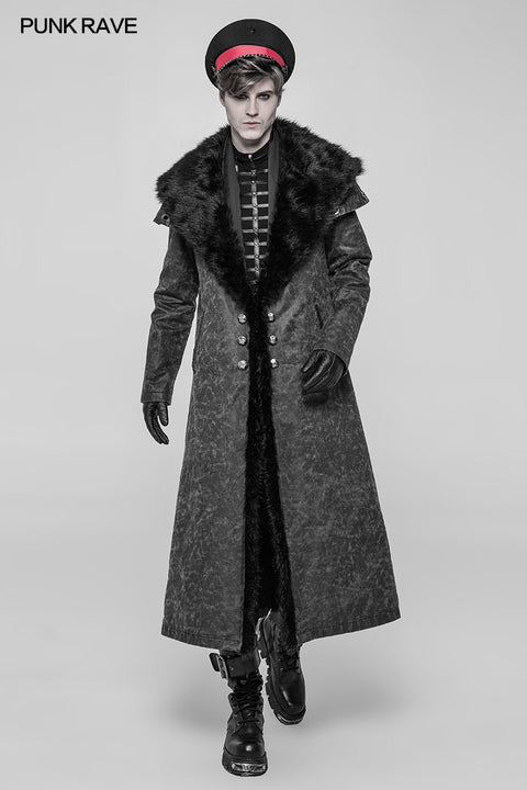 Royal Alliance Warlord Punk gesprenkelte Texturen Dicker langer Mantel mit abnehmbarem Kunstpelzkragen