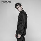 Herren Punk Heavy Woven und glänzendes Leder Spleißen Langarm Shirt