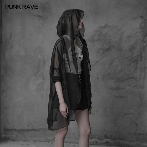 Minimalistischer Chiffon-Gothic-Mantel der Frauen mit großem Zaubererhut Sommer-Geheimnis-Licht-elegante Oberbekleidung