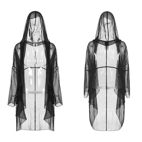 Minimalistischer Chiffon-Gothic-Mantel der Frauen mit großem Zaubererhut Sommer-Geheimnis-Licht-elegante Oberbekleidung