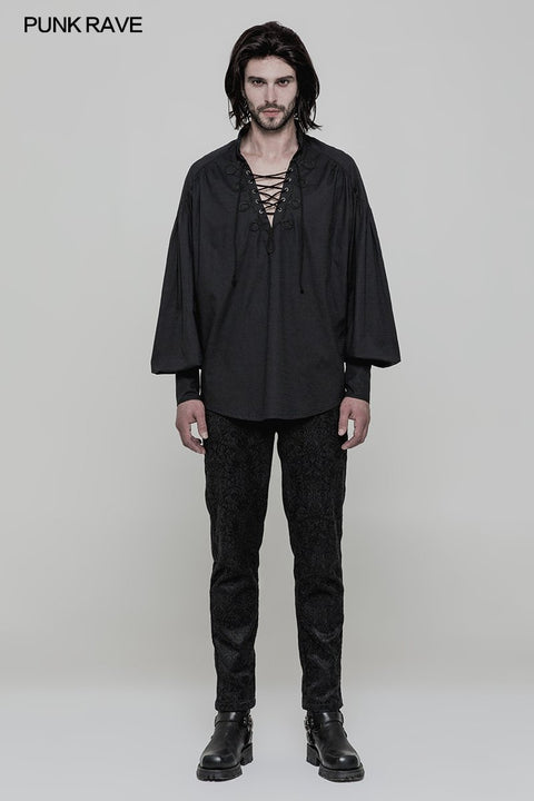 Retro Gothic Langarmhemd der Männer mit Disa Floret Kragen Design