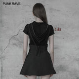 Sexy Short Punk Knitted Mesh Stitching Tight T-Shirt für Frauen mit Zipper Wizard Hat
