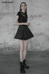 Sexy Short Punk Knitted Mesh Stitching Tight T-Shirt für Frauen mit Zipper Wizard Hat