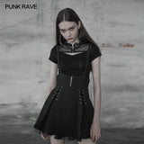 Sexy Short Punk Knitted Mesh Stitching Tight T-Shirt für Frauen mit Zipper Wizard Hat