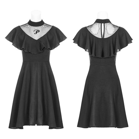 Exquisite Druck Mesh Stitching Chiffon Gothic Kleid mit Lotus Leaf Design