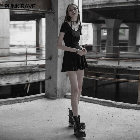 Gothic Sexy Black Low Neck Strick rückenfreies Kleid