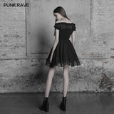 Elegantes Gothic Lolita schulterfreies Rüschen-Spitzenkleid