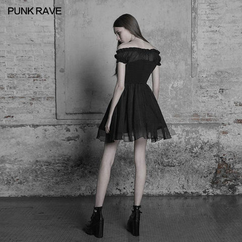 Elegantes Gothic Lolita schulterfreies Rüschen-Spitzenkleid