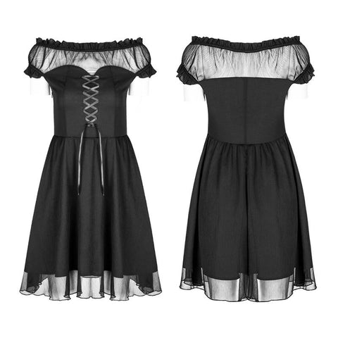 Elegantes Gothic Lolita schulterfreies Rüschen-Spitzenkleid
