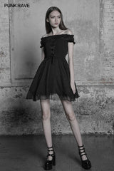 Elegantes Gothic Lolita schulterfreies Rüschen-Spitzenkleid
