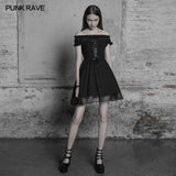 Elegantes Gothic Lolita schulterfreies Rüschen-Spitzenkleid