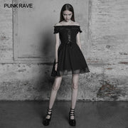 Elegantes Gothic Lolita schulterfreies Rüschen-Spitzenkleid