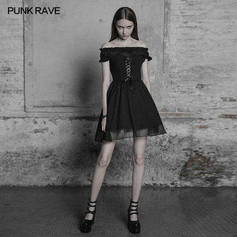 Elegantes Gothic Lolita schulterfreies Rüschen-Spitzenkleid