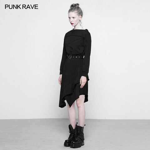 Persönlichkeit Punk Asymmetric Layered Knit Kleider mit Zauberer Hut