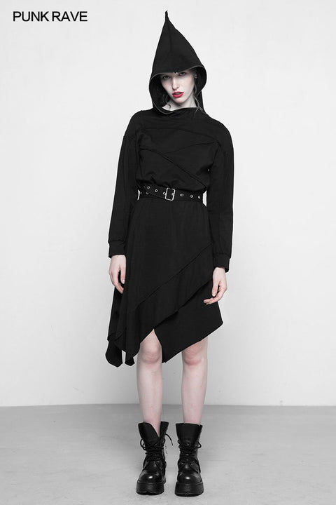 Persönlichkeit Punk Asymmetric Layered Knit Kleider mit Zauberer Hut