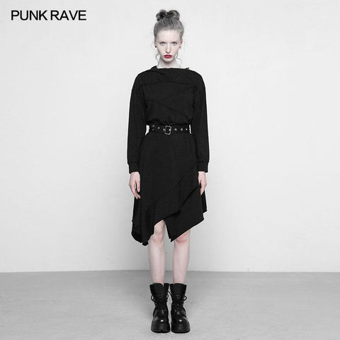 Persönlichkeit Punk Asymmetric Layered Knit Kleider mit Zauberer Hut
