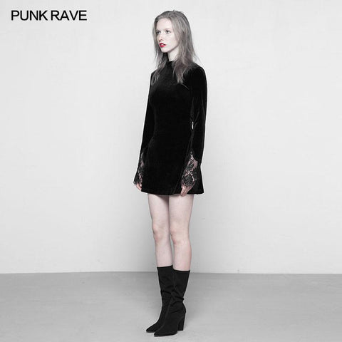 Dark Lace Stitching Feminine Velvet Gothic Kleid