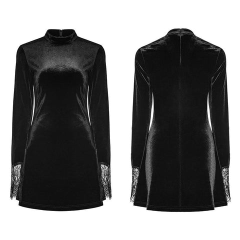 Dark Lace Stitching Feminine Velvet Gothic Kleid