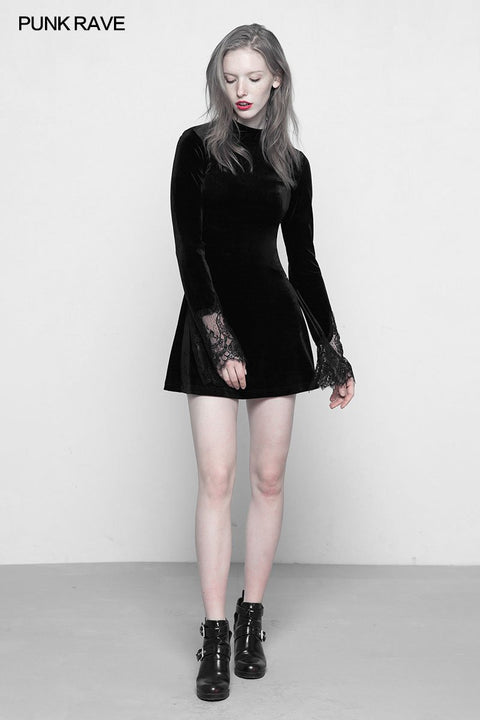 Dark Lace Stitching Feminine Velvet Gothic Kleid