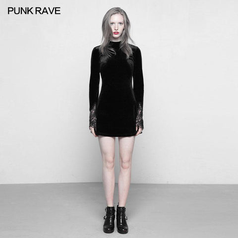 Dark Lace Stitching Feminine Velvet Gothic Kleid