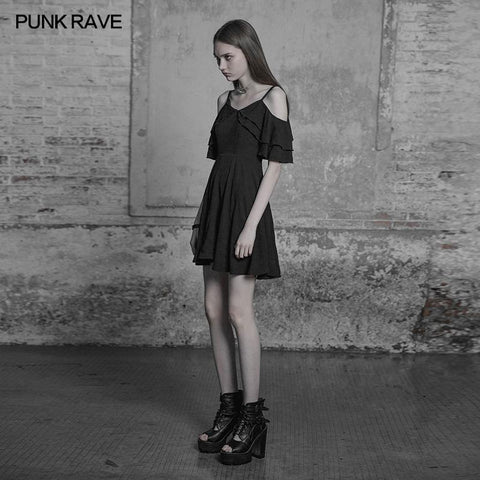 Punk Sexy Lotusblatt Chiffon Lederband Kleid