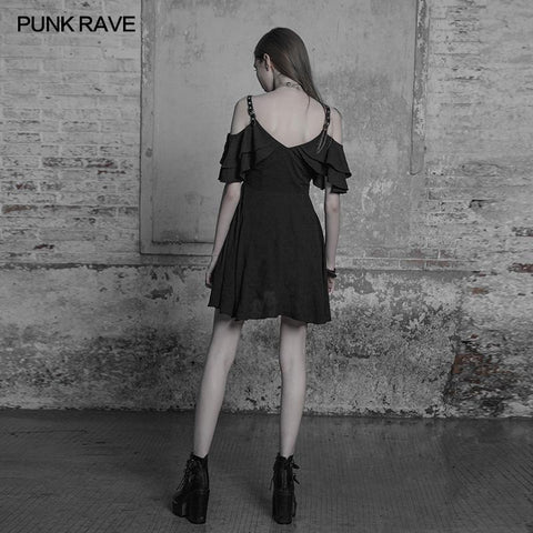 Punk Sexy Lotusblatt Chiffon Lederband Kleid