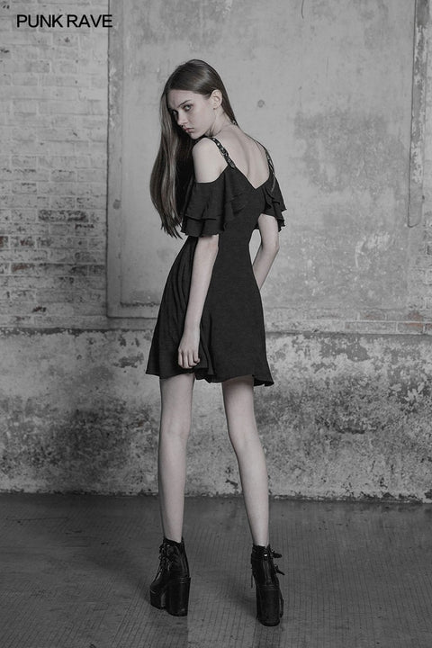 Punk Sexy Lotusblatt Chiffon Lederband Kleid