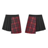 Punk Asymmetrischer schwarz-roter karierter Faltenrock für Frauen