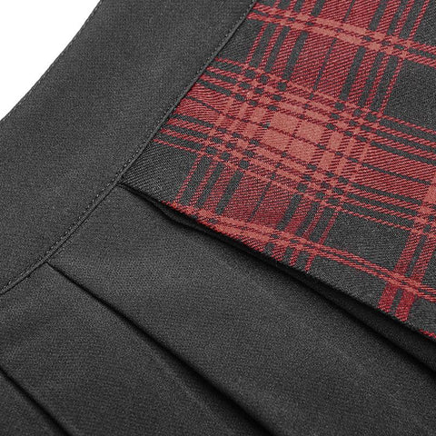 Punk Asymmetrischer schwarz-roter karierter Faltenrock für Frauen